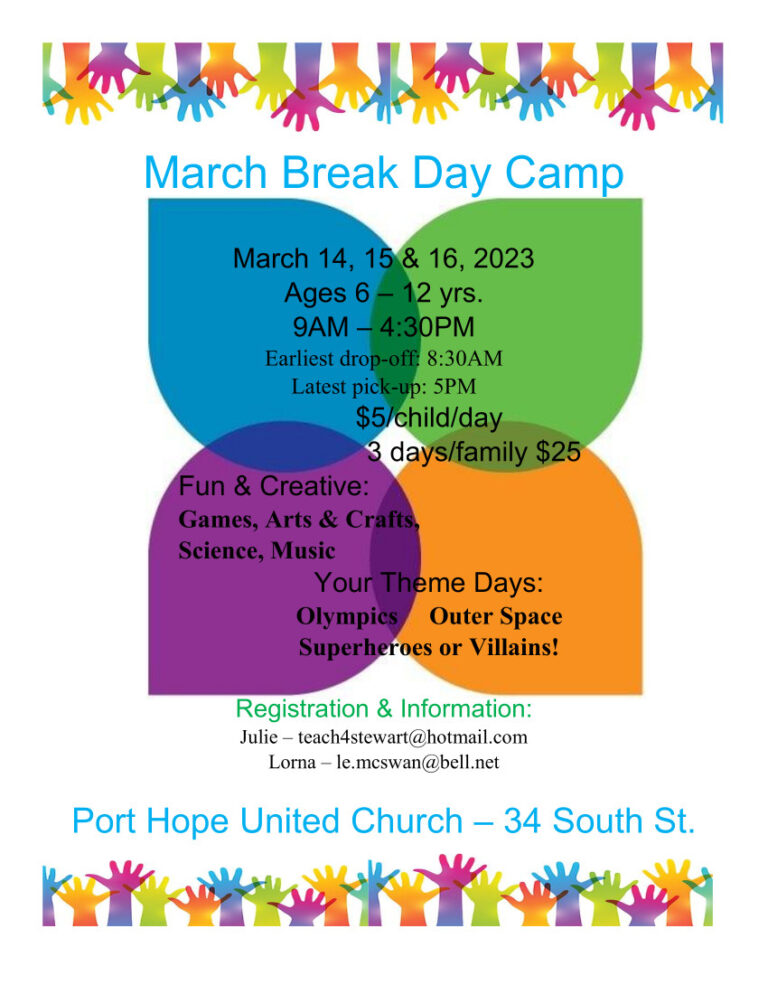 March Break Day Camp for Kids Ages 6-12, located at Port Hope United Church