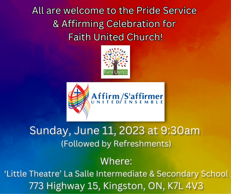 Faith United Church’s Affirming Celebration Invitation (Kingston)