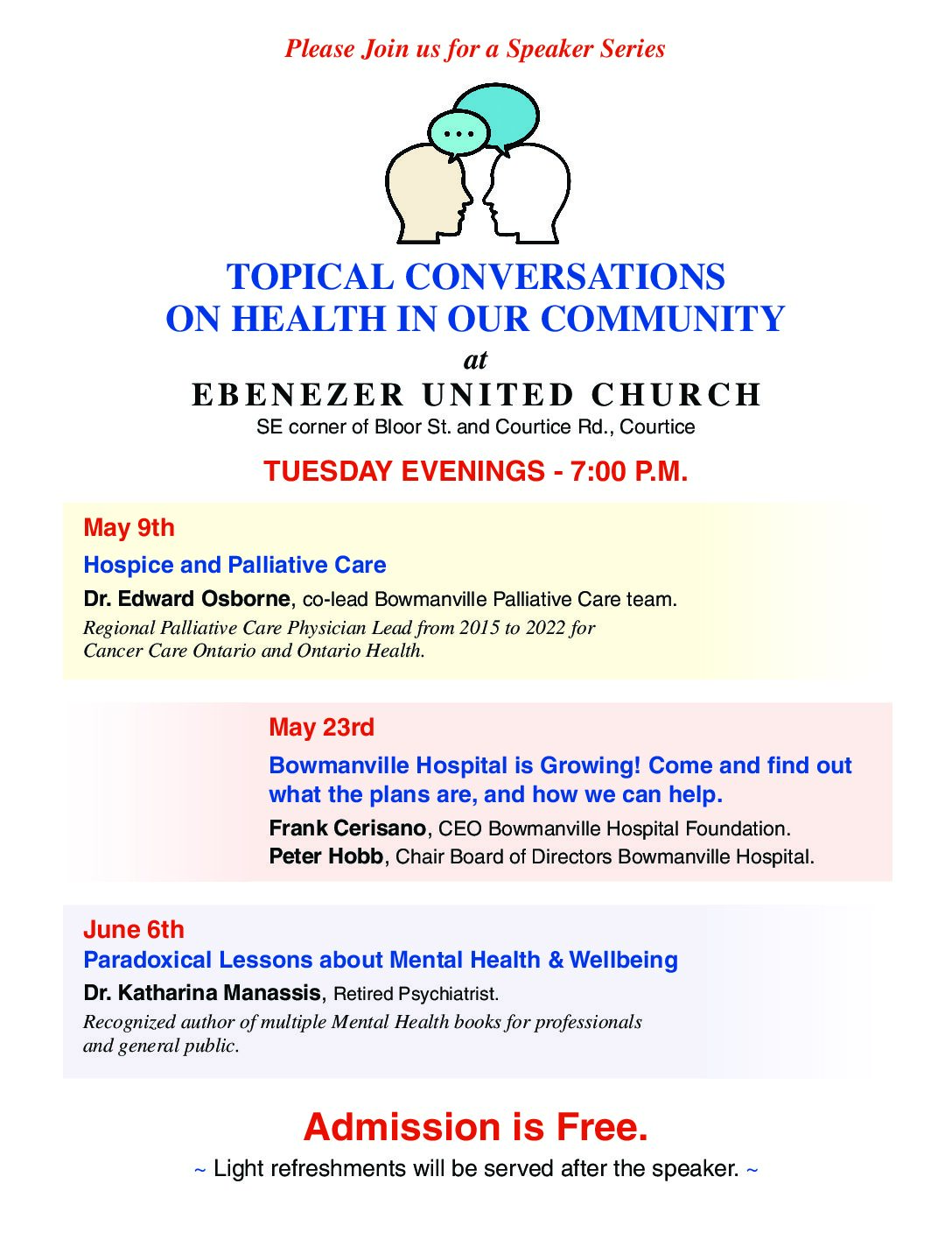 Topical Conversations on Health in our Community at Ebenezer United Church